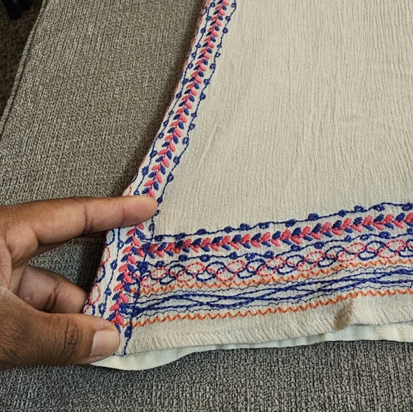 THML Cream Boho Linen Casual Embroidered Boho Cottage Tunic Dress Size XL - Picture 5 of 9